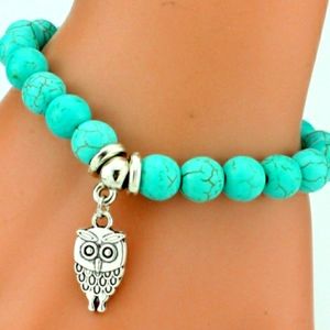 Turquoise Beaded Owl Charm Bracelet
